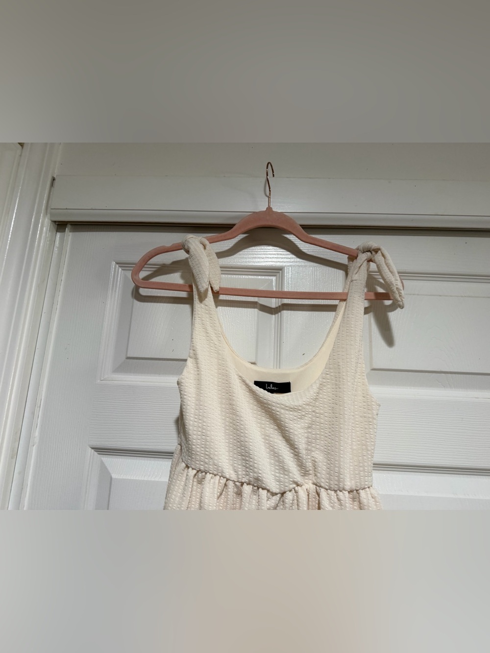 NWT lulus Cute Certainty Ivory Textured Ribbed Knit Tie-Strap Mini Dress Size S - Picture 8 of 13